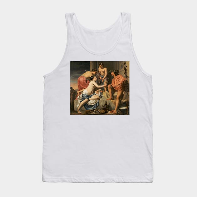 Bacchus on a Throne - Nymphs Offering Bacchus Wine and Fruit by Caesar van Everdingen Tank Top by Classic Art Stall